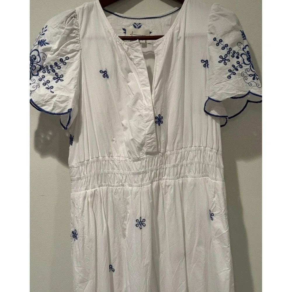 Anthropologie The Somerset Maxi Dress Womens Embroidered Eyelet Large Blue White - Picture 7 of 9